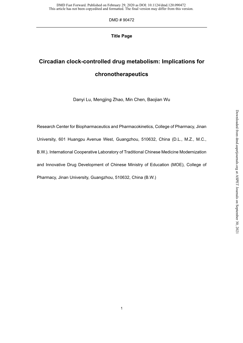 Circadian Clock-Controlled Drug Metabolism: Implications For