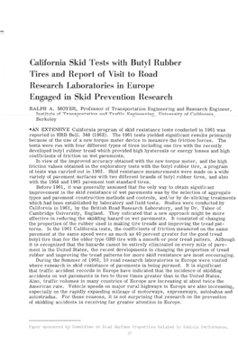 California Skid Tests with Butyl Rubber Tires and Report of Visit to Road Research Laboratories in Europe Engaged in Skid Prevention Research
