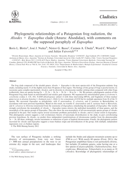 Phylogenetic Relationships of a Patagonian Frog Radiation, the Alsodes + Eupsophus Clade (Anura: Alsodidae), with Comments on the Supposed Paraphyly of Eupsophus