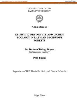 Anna Mežaka EPIPHYTIC BRYOPHYTE AND