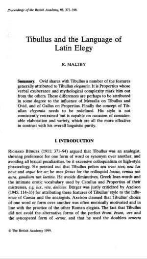Tibullus and the Language of Latin Elegy