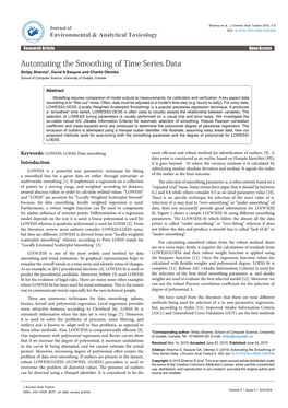 Automating the Smoothing of Time Series Data Shilpy Sharma*, David a Swayne and Charlie Obimbo School of Computer Science, University of Guelph, Canada