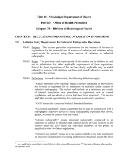 Chapter 01 Regulations for Control of Radiation in Mississippi