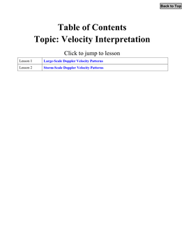 Table of Contents Topic: Velocity Interpretation
