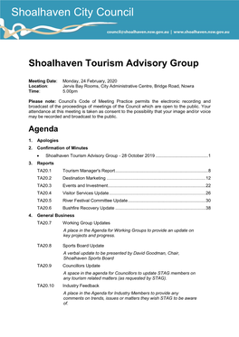 Agenda of Shoalhaven Tourism Advisory Group