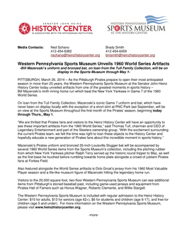 Western Pennsylvania Sports Museum Unveils 1960 World Series