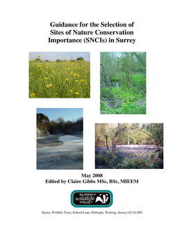 Guidance for the Selection of Sites of Nature Conservation Importance (Sncis) in Surrey