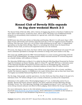 Kennel Club of Beverly Hills Expands Its Dog Show Weekend March 2-3