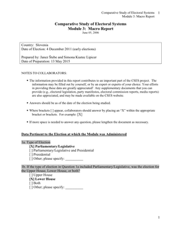 Macro Report Comparative Study of Electoral Systems Module 3: Macro Report June 05, 2006