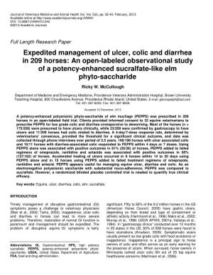 Expedited Management of Ulcer, Colic and Diarrhea in 209 Horses: an Open-Labeled Observational Study of a Potency-Enhanced Sucralfate-Like Elm Phyto-Saccharide
