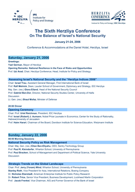 The Sixth Herzliya Conference on the Balance of Israel’S National Security