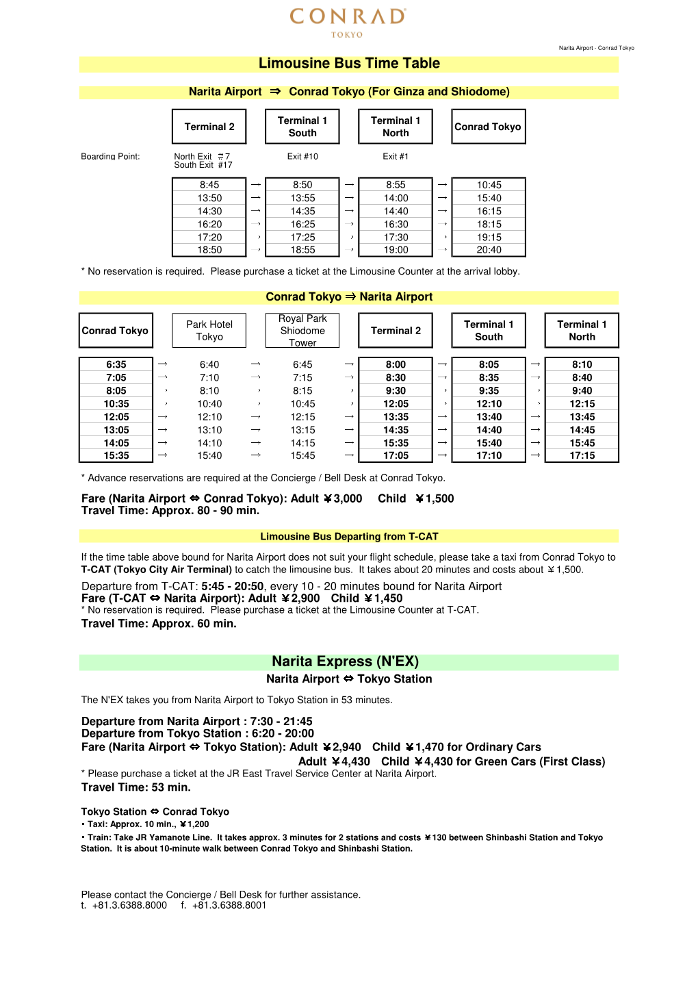 Limousine Bus Time Table Narita Express (N'ex)