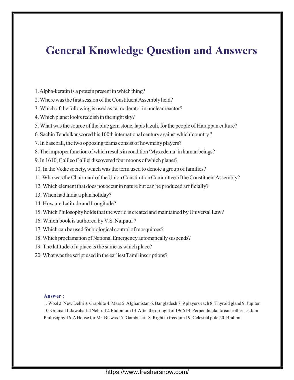 General Knowledge Question and Answers