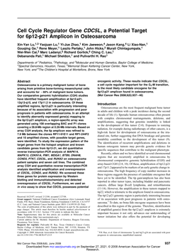 Cell Cycle Regulator Gene CDC5L, a Potential Target for 6P12-P21 Amplicon in Osteosarcoma
