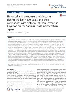 Historical and Paleo-Tsunami Deposits During the Last 4000 Years and Their