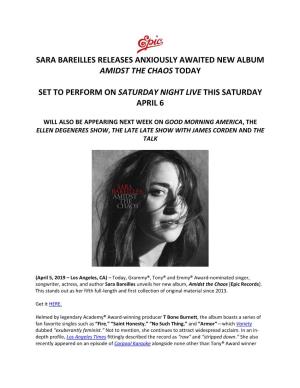 Sara Bareilles Releases Anxiously Awaited New Album Amidst the Chaos Today