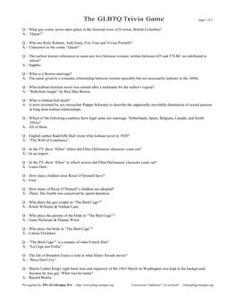 The GLBTQ Trivia Game Page 1 of 3