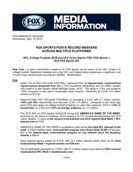 Fox Sports Posts Record Weekend Across Multiple Platforms