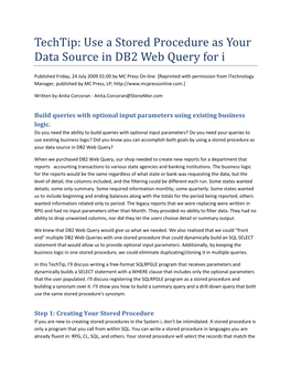 Techtip: Use a Stored Procedure As Your Data Source in DB2 Web Query for I