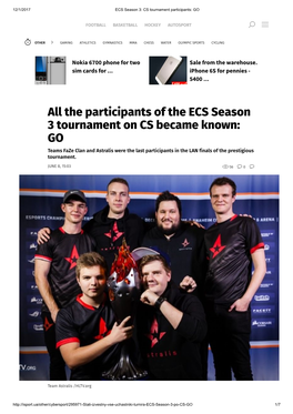 All the Participants of the ECS Season 3 Tournament on CS Became Known: GO