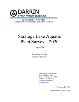 Saratoga Lake Aquatic Plant Survey – 2020