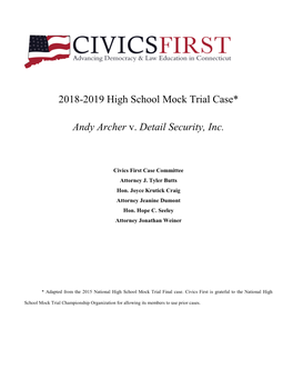 2018-2019 High School Mock Trial Case* Andy Archer V. Detail