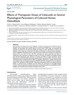 Effects of Therapeutic Doses of Celecoxib on Several Physiological Parameters of Cultured Human Osteoblasts Víctor J