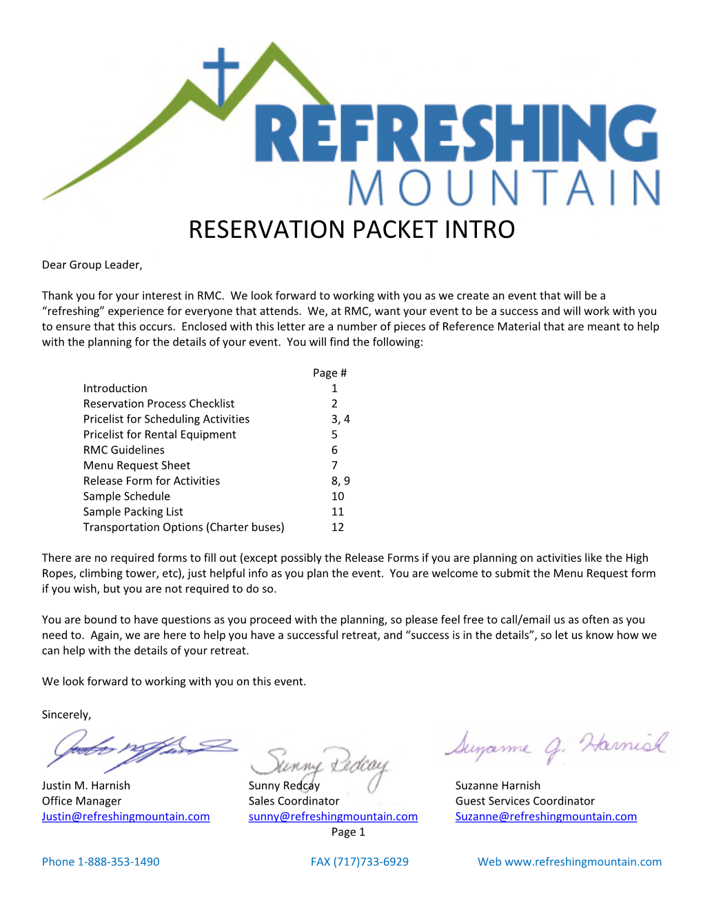 Reservation Packet Intro