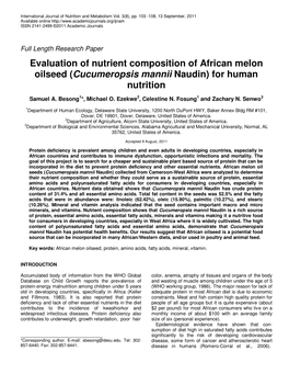 Cucumeropsis Mannii Naudin) for Human Nutrition