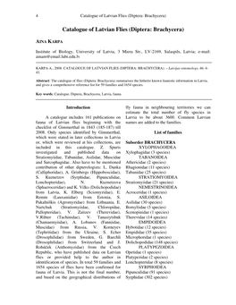 Catalogue of Latvian Flies (Diptera: Brachycera)
