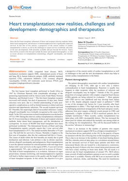 Heart Transplantation: New Realities, Challenges and Development- Demographics and Therapeutics