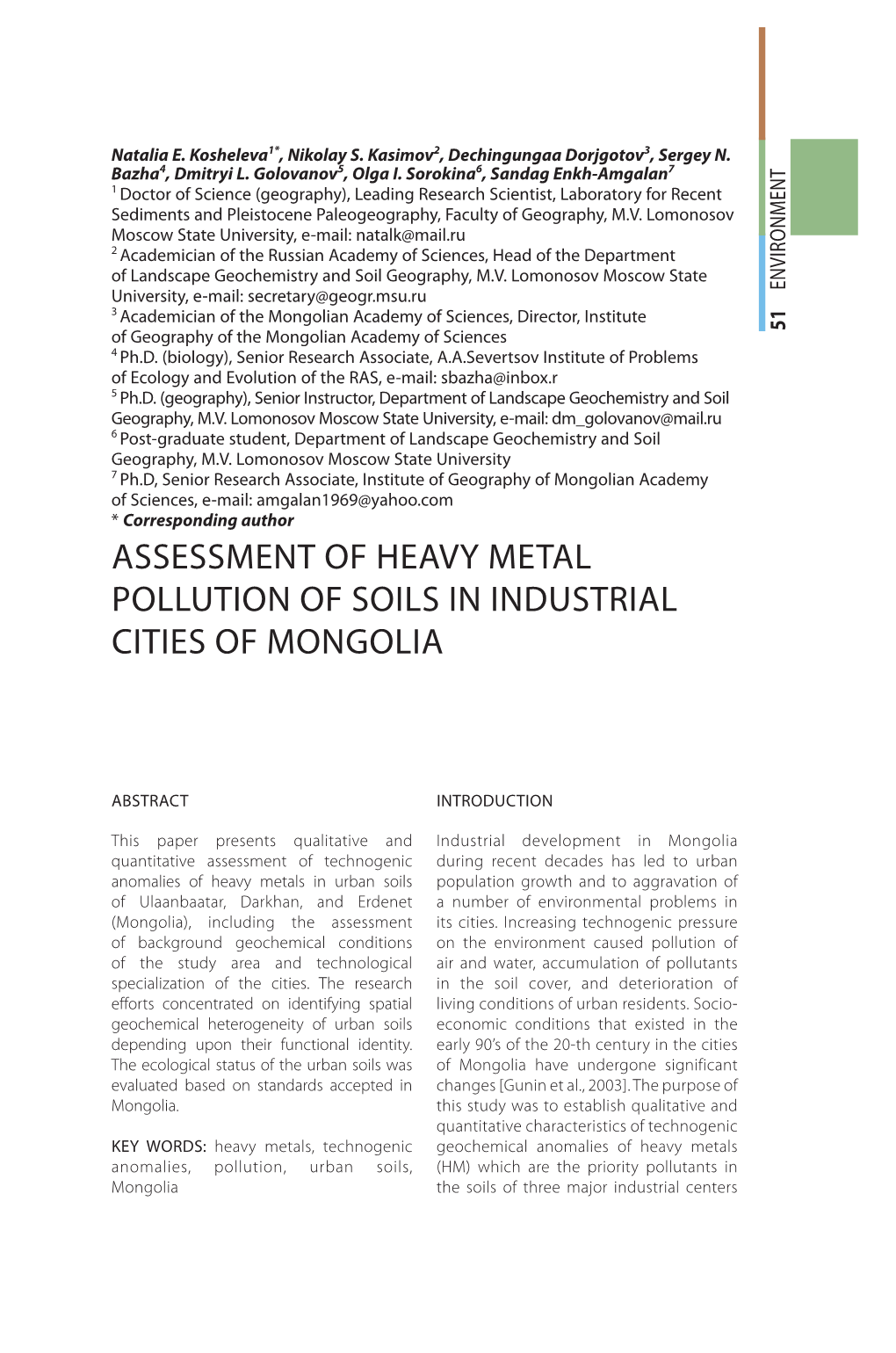 Assessment of Heavy Metal Pollution of Soils In