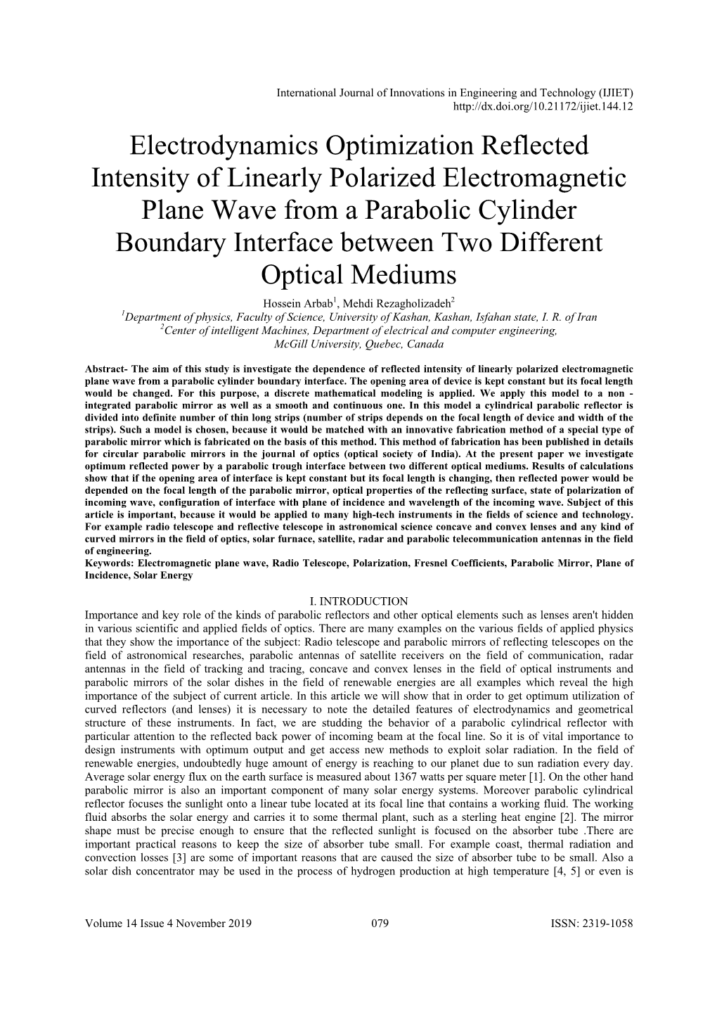 Electrodynamics Optimization Reflected Intensity of Linearly