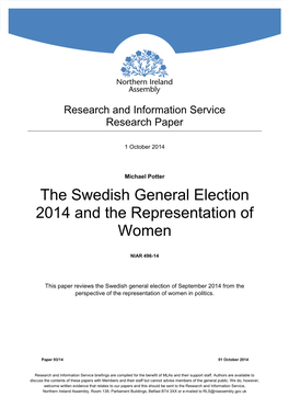 The Swedish General Election 2014 and the Representation of Women
