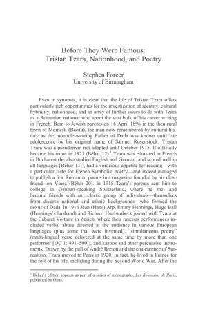 Tristan Tzara, Nationhood, and Poetry