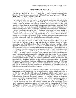 Island Studies Journal, Vol. 5, No. 1, 2010, Pp. 111-138 BOOK REVIEWS