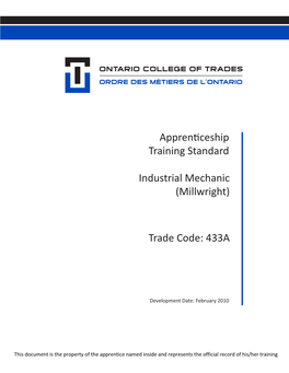 Apprenticeship Training Standards Industrial Mechanic Millwright