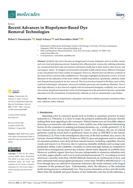 Recent Advances in Biopolymer-Based Dye Removal Technologies