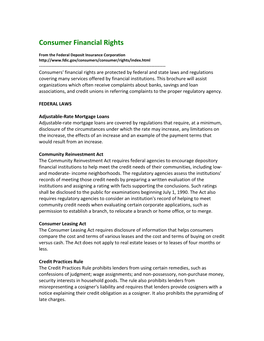 FDIC Consumer Financial Rights