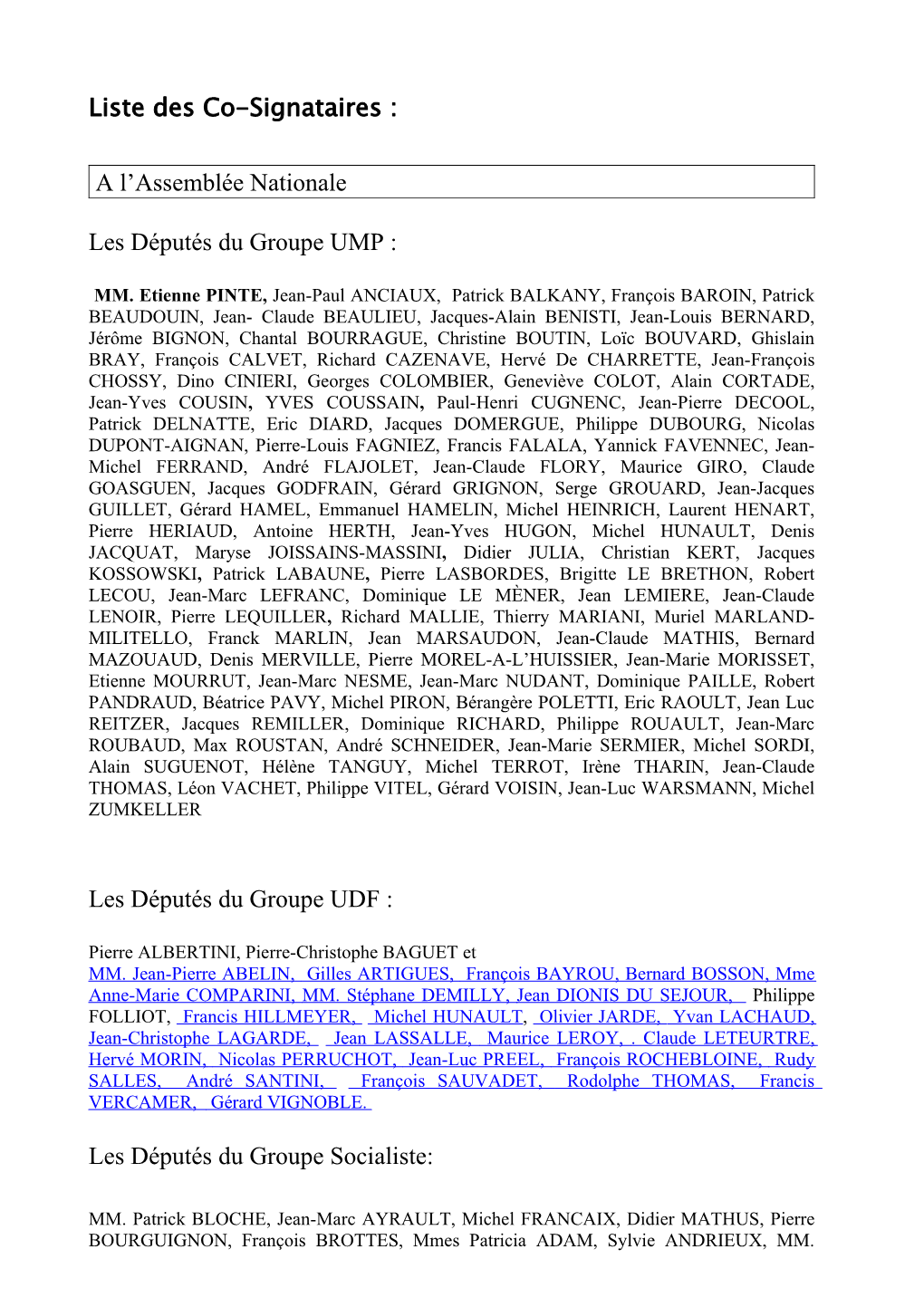 Liste Des Co-Signataires