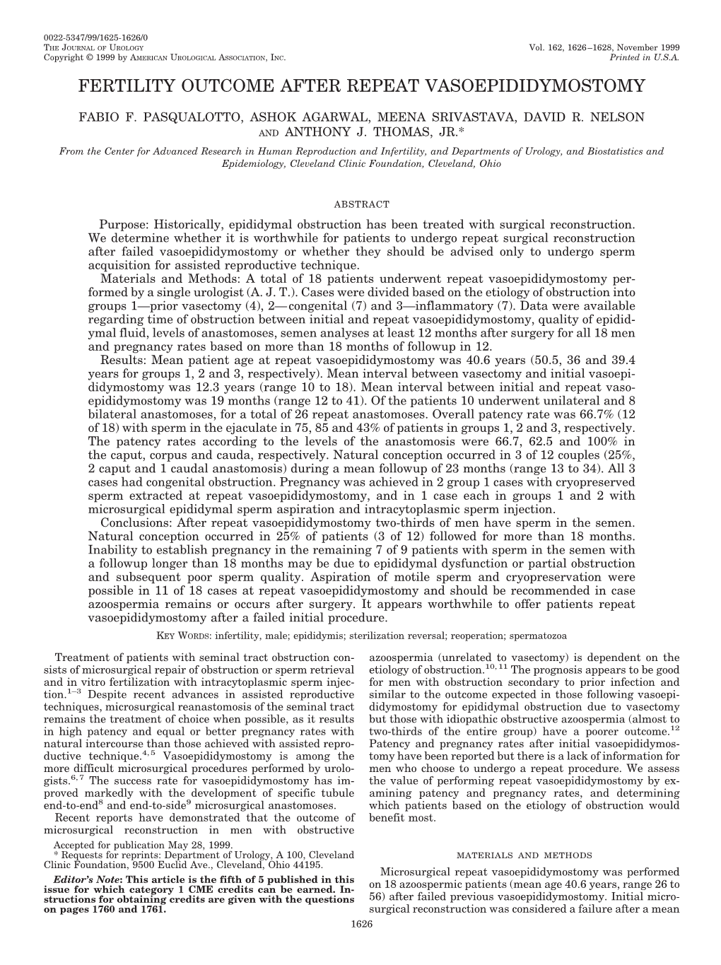 Fertility Outcome After Repeat Vasoepididymostomy