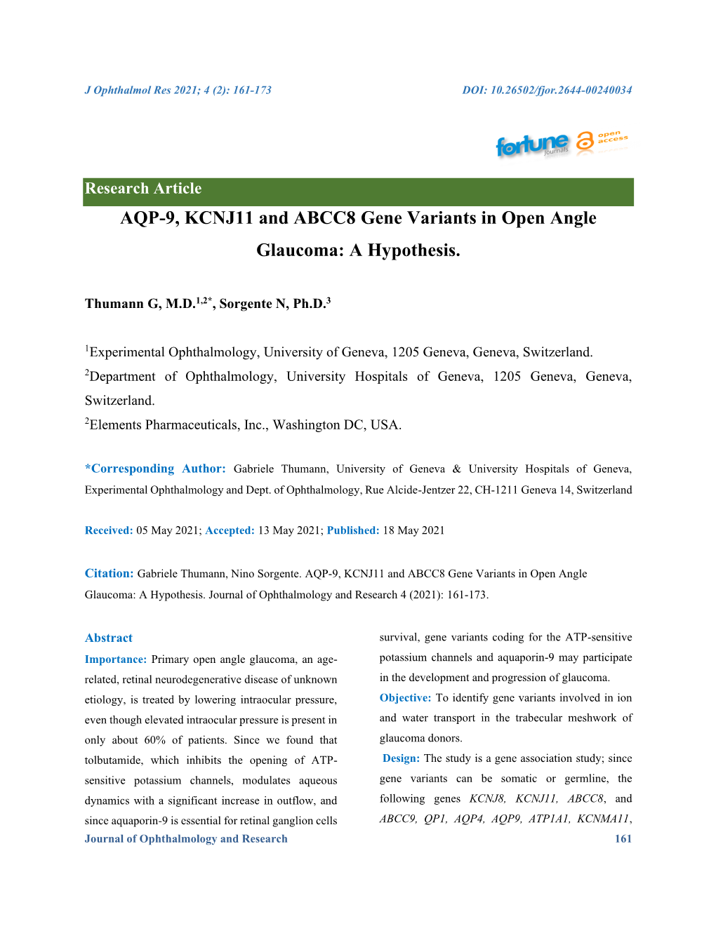 AQP-9, KCNJ11 and ABCC8 Gene Variants in Open Angle Glaucoma: a Hypothesis