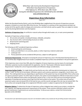 Impervious Area Information August 2017