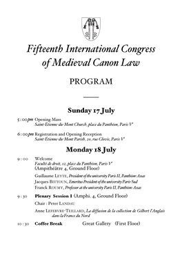 Fifteenth International Congress of Medieval Canon Law
