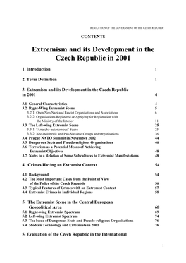 Extremism and Its Development in the Czech Republic in 2001