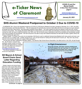 E-Ticker News of Claremont �1 COVID-19 and Our Mental Health: a One-Year Anniversary; E-Ticker News Page 9