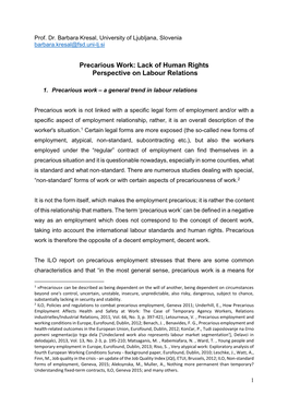 Precarious Work: Lack of Human Rights Perspective on Labour Relations