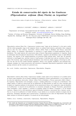 Estado De Conservación Del Ciprés De Las Guaitecas (Pilgerodendron Uviferum (Don) Florín) En Argentina*
