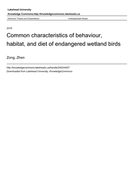 Common Characteristics of Behaviour, Habitat, and Diet of Endangered Wetland Birds
