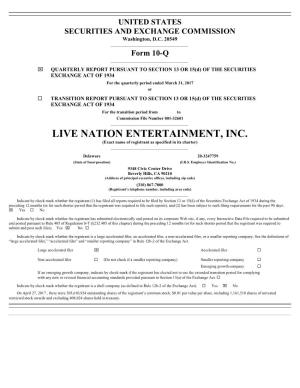 LIVE NATION ENTERTAINMENT, INC. (Exact Name of Registrant As Specified in Its Charter) ______
